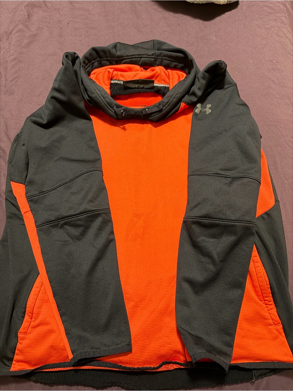 Under Armour Black and Orange Hooded Athletic Pullover